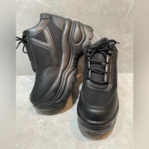 YRU Matrixx 2 Plain Black Gothic Punk Raver Black Platform Chunky Sneaker Shoes